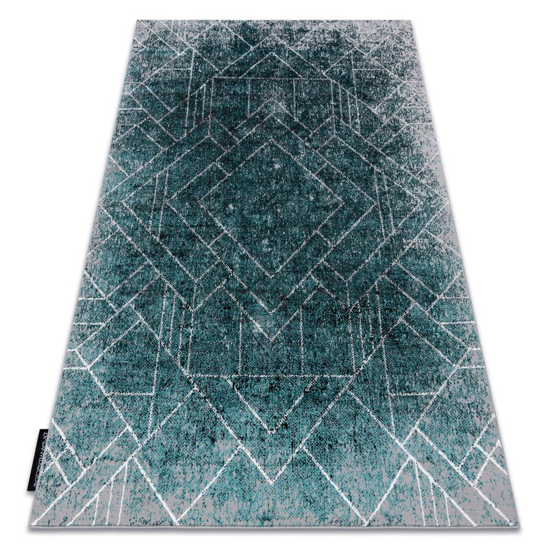 Dywan DE LUXE nowoczesny 626 Geometryczny, romby - Strukturalny szary / zielony 240x340 cm