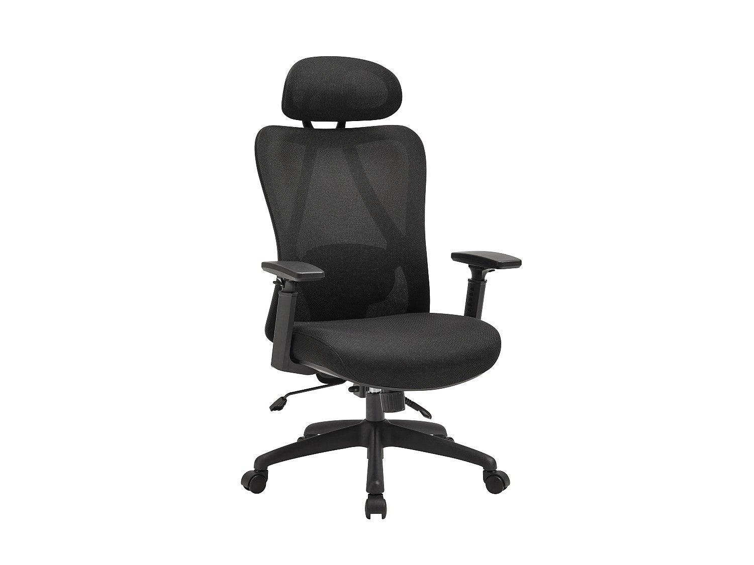 Fotel biurowy ergonomiczny z zagłówkiem - Tkanina - Czarny - SORLITA