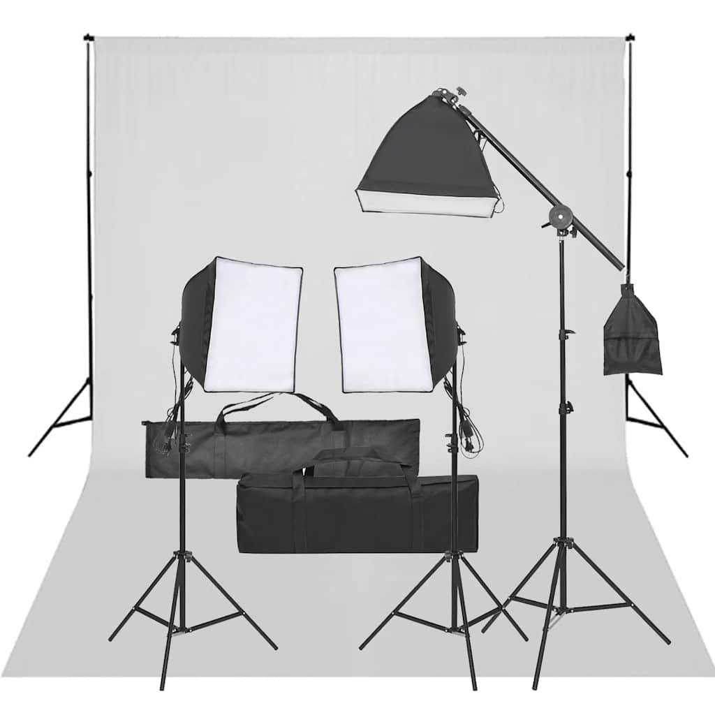 Fotograficzny zestaw studyjny z lampami i tłem vidaXL