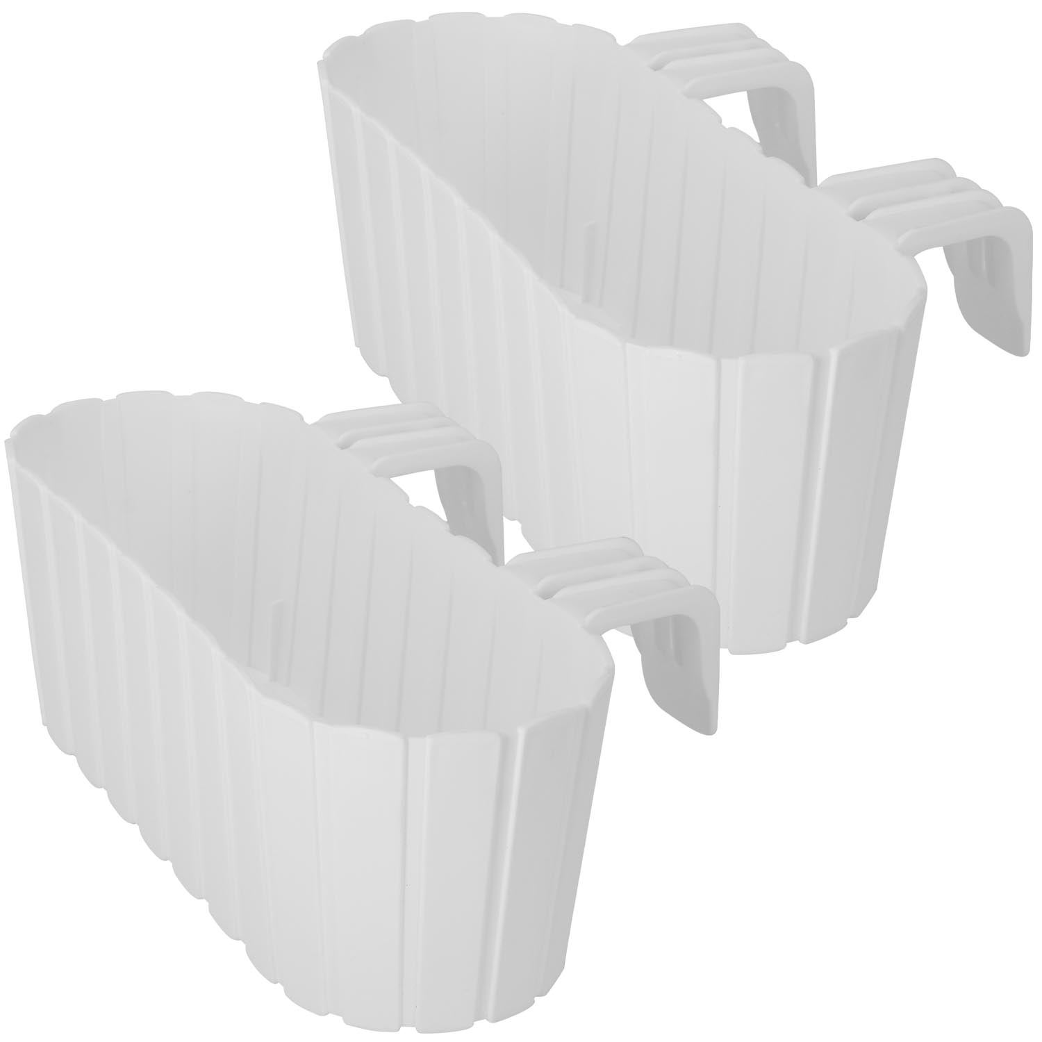 Doniczka Balkonowa na Balustradę - 40 x 15 x 15 cm - Skrzynka Plastikowa na Balkon - Owalna - Rustykalna - Biała- Zestaw 2 SZT KOTARBAU