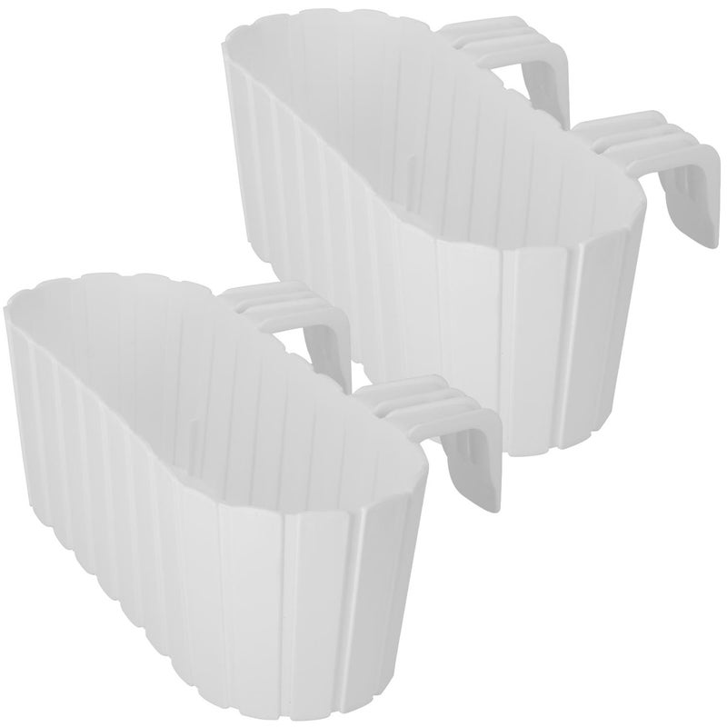 Doniczka Balkonowa na Balustradę - 40 x 15 x 15 cm - Skrzynka Plastikowa na Balkon - Owalna - Rustykalna - Biała- Zestaw 2 SZT KOTARBAU