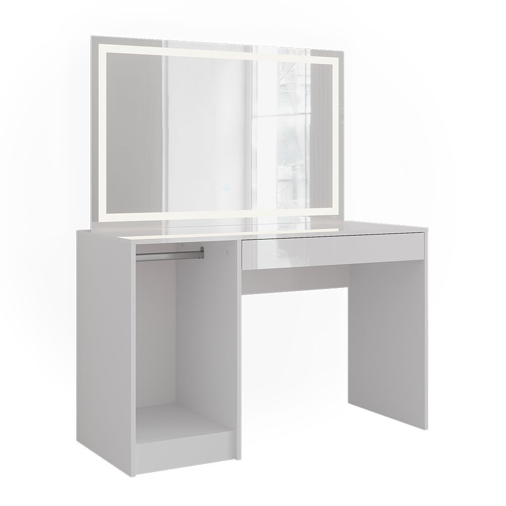 Vicco Stół toaletowy Sherry, Biały/Biały wysoki połysk, 119.8 cm z lusterkiem LED