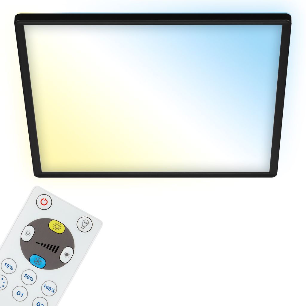 Ultracienki panel LED SLIM CCT z podświetleniem - IP20 - 420x420x29mm - 2700K-6500K - 22W / 3000lm - ściemnialny - czarny - Briloner
