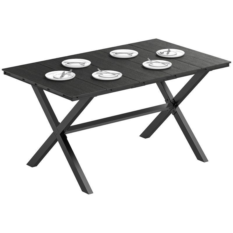 Stół ogrodowy jadalny dla 6 osób z listwami z HDPE i metalową ramą, 150x90x74 cm, czarny