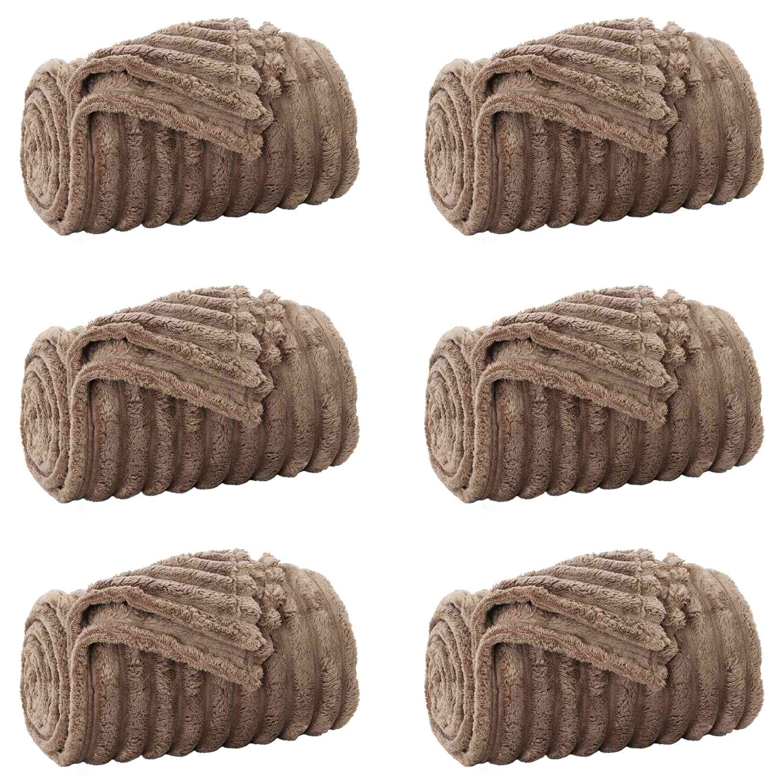 6x Koc Polarowy Narzuta na Łóżko 240x270 cm 260 g/m² Camel