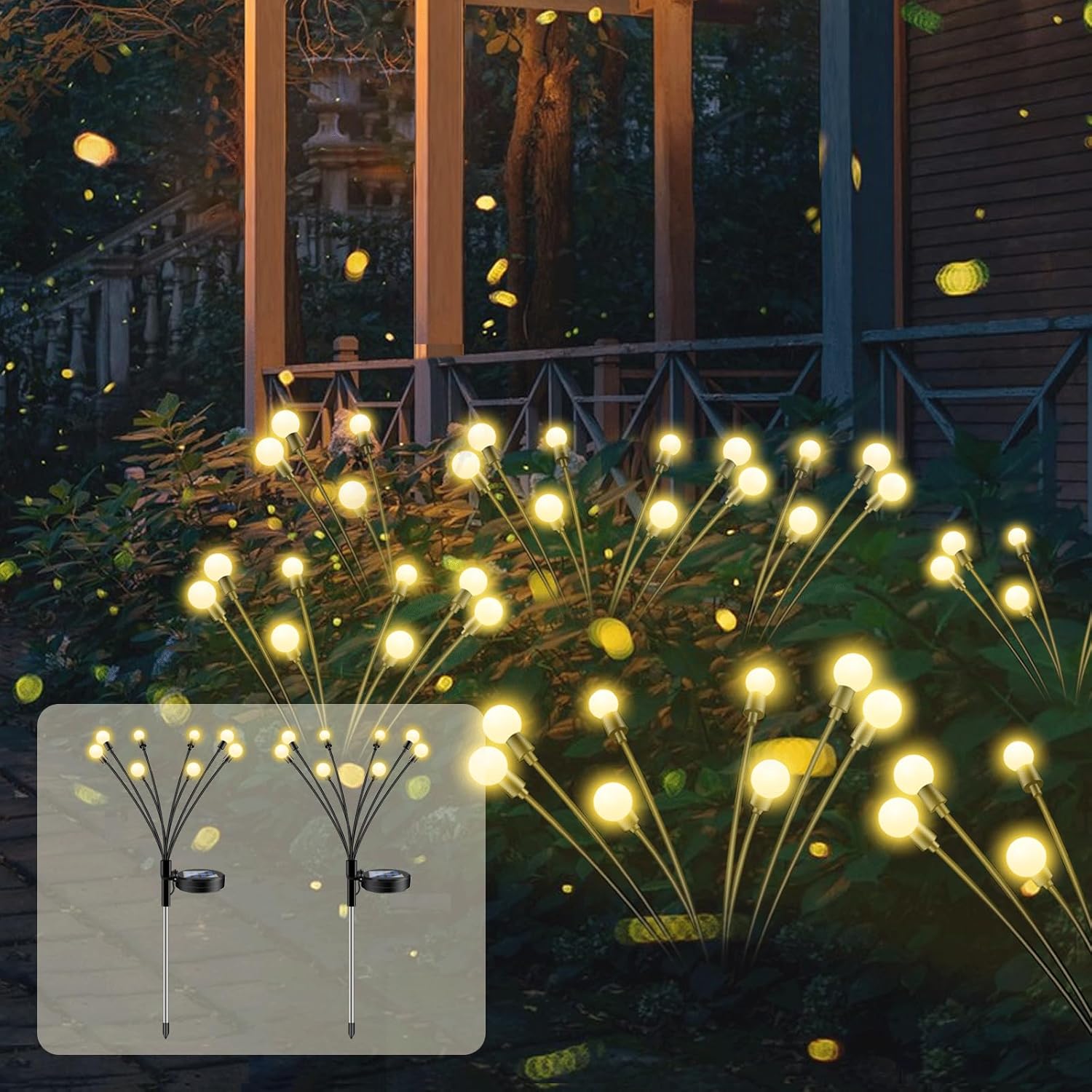 Lampy ogrodowe solarne Firefly, 8 diod LED do użytku na zewnątrz, wodoodporne IP65, ciepła biel, 2 sztuki