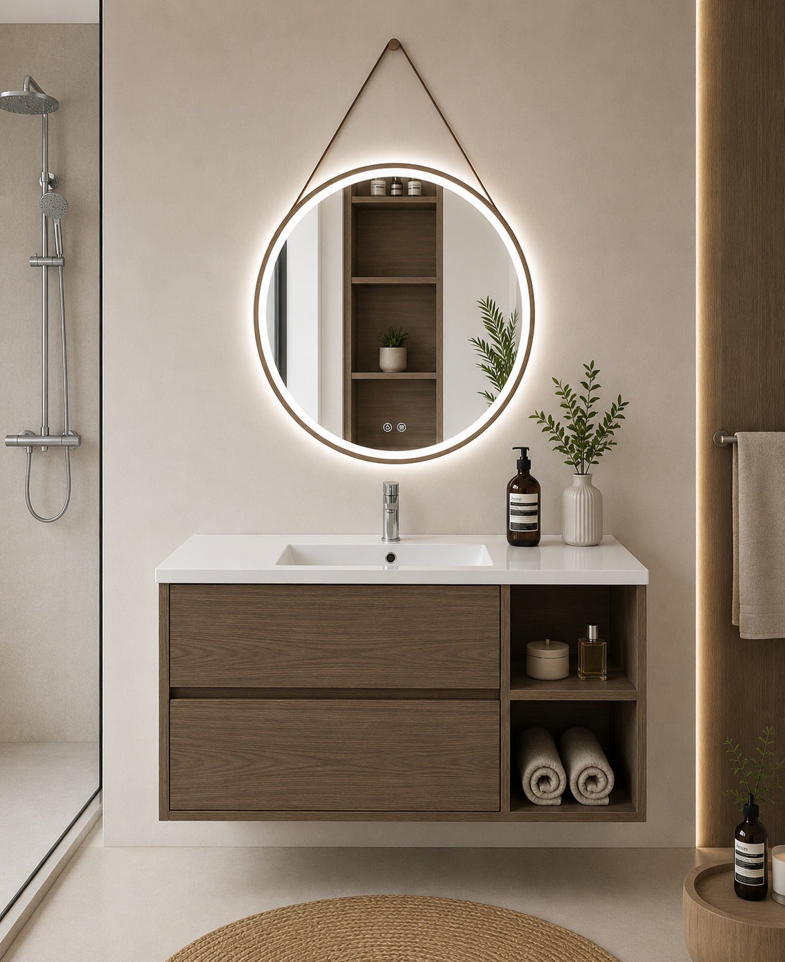 Szafka łazienkowa z umywalką ORIGENBATH ZEUS bez lustra 80x40 cm Prawa strona jesion tea