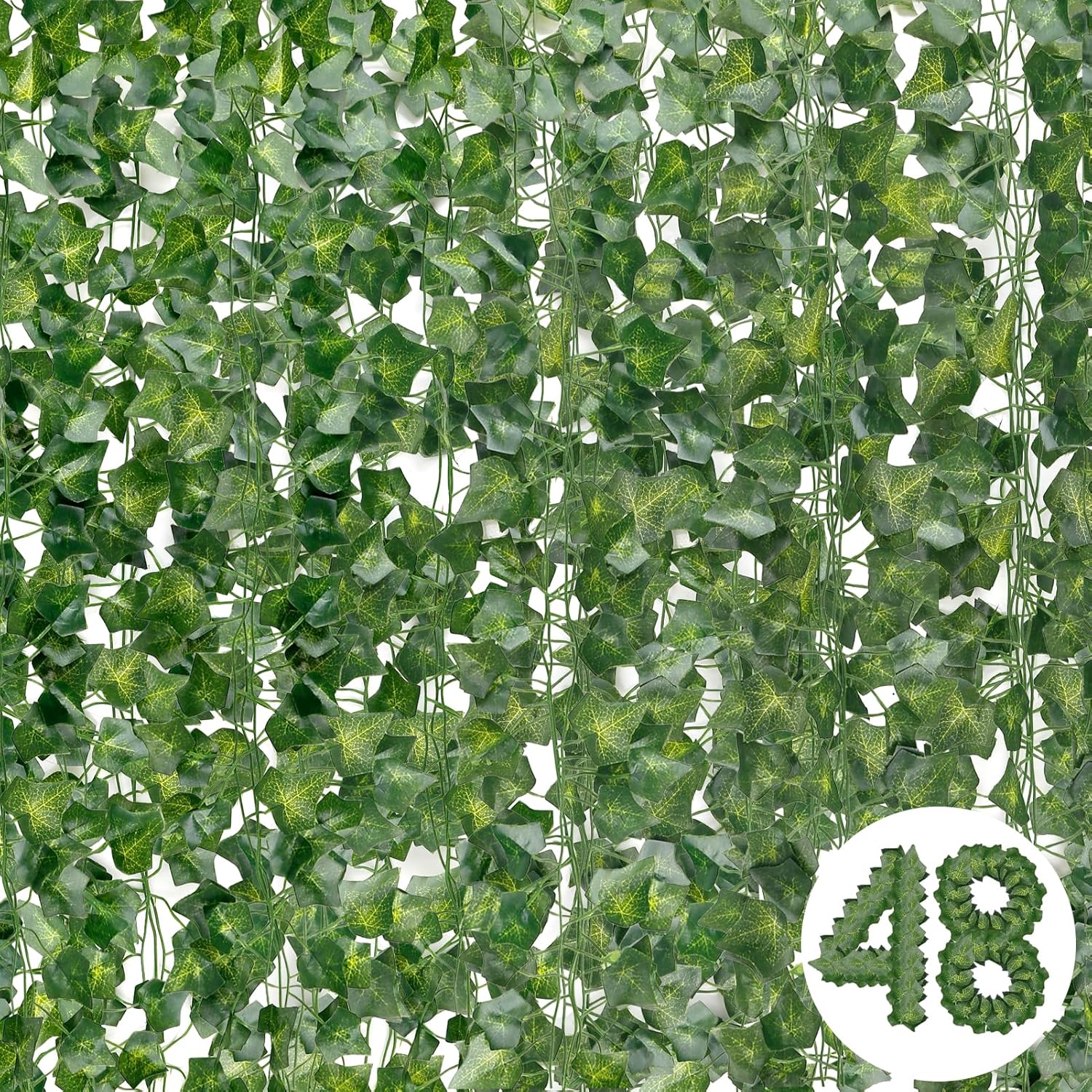 48 sztuk sztucznych roślin bluszczowych, sztuczny bluszcz, 100,8 m sztuczny bluszcz do użytku na zewnątrz, dekoracja girlandy ze sztucznych pnączy