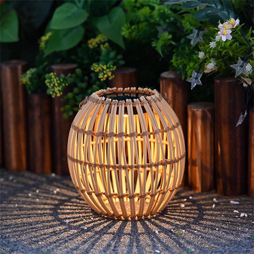 Okrągła lampa solarna do ogrodu, krajobrazu, ogrodu, zawieszana, bambusowa latarnia, oświetlenie dekoracyjne, lampa przenośna