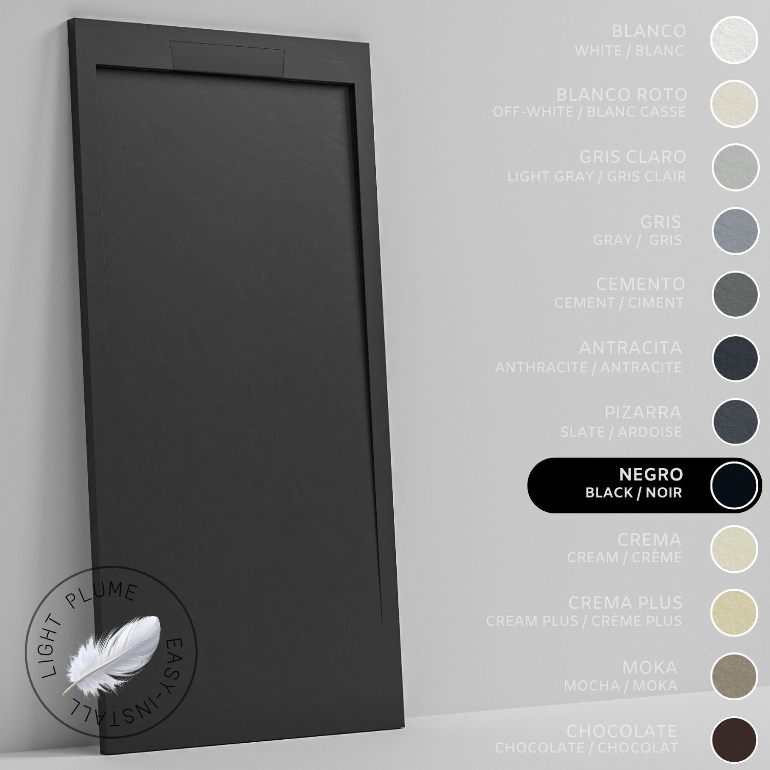 SOULHOME Lekki Brodzik z Żywicy tekstura Łupka – czarny- 160X70- Niski 3cm– Elegancki SAME