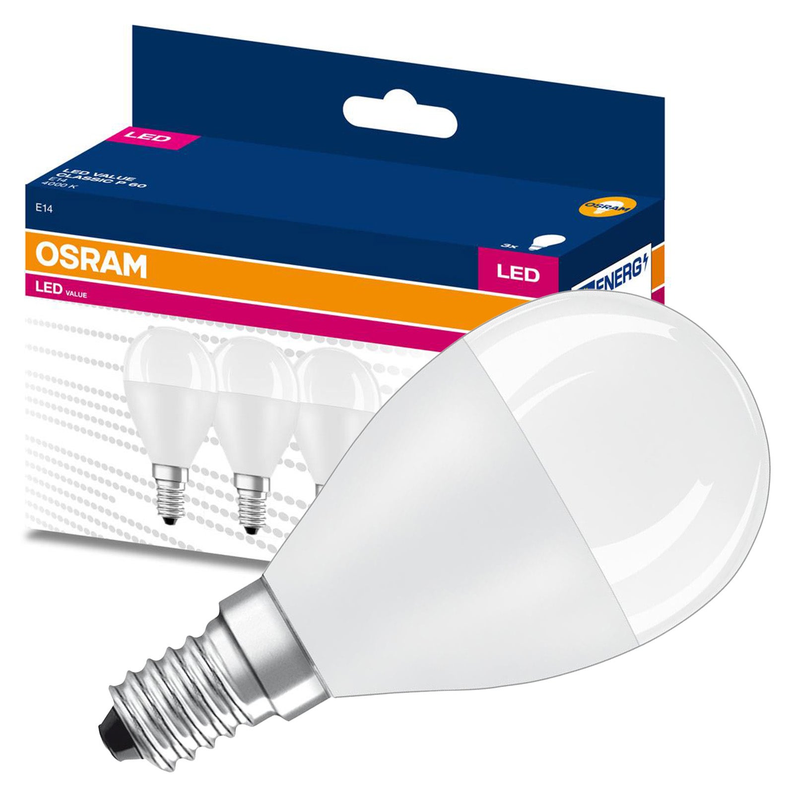 3x Żarówka LED P45 Kulka E14 6.5 W = 60 W 806lm 4000K Neutralna biel 150st. VALUE CLASSIC Osram