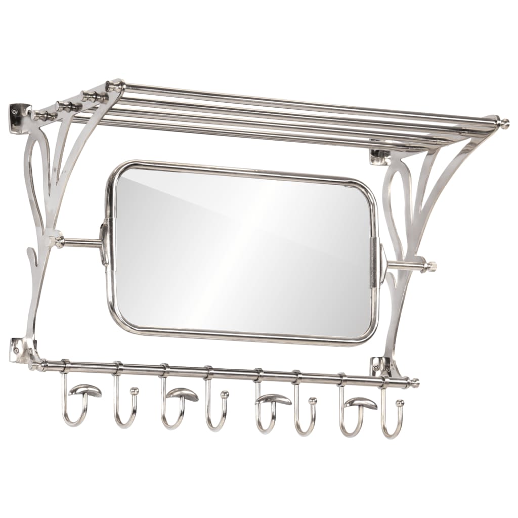 Półka na Bagaże 81 cm z Wieszakami z Lustrem Aluminiowa Srebrna do Łazienki